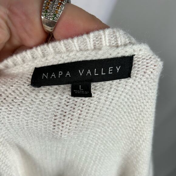 Napa Valley Color Block Cable Knit Sweater Long Sleeve Large Casual Business - Picture 4 of 4